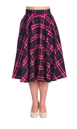 Jupe trapèze chic à carreaux bleu marine