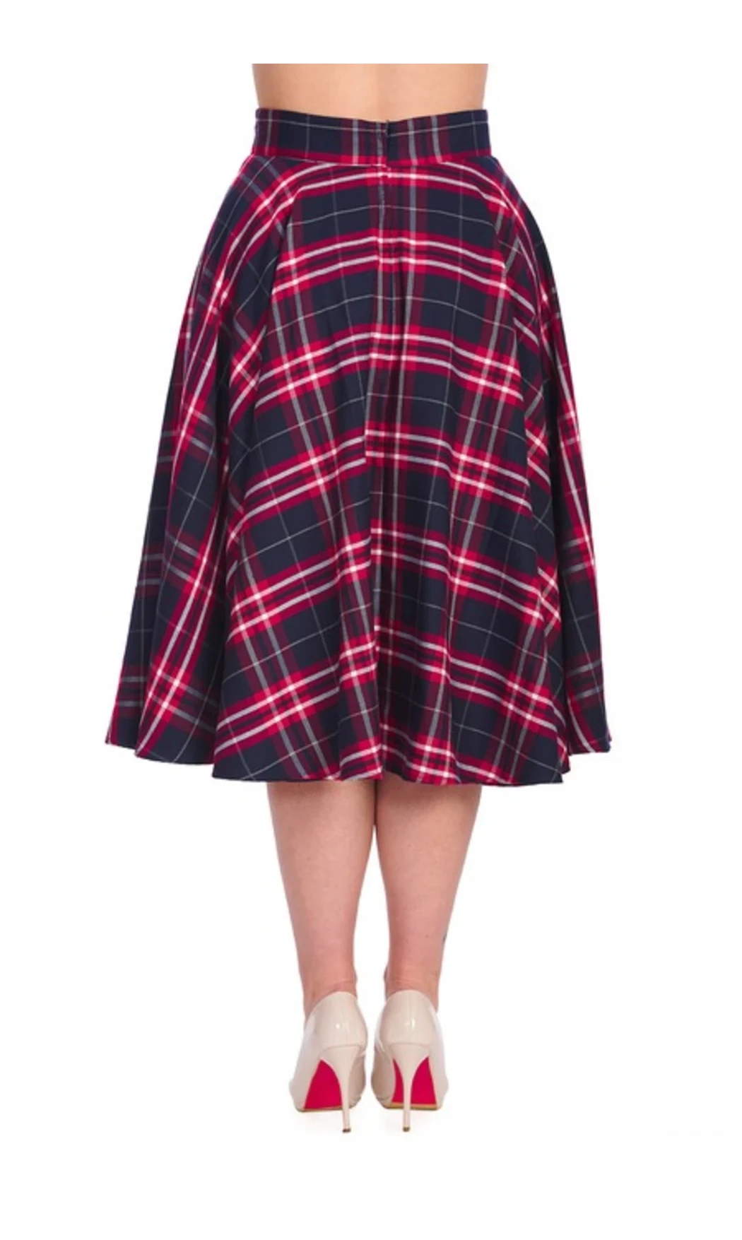 Jupe trapèze chic à carreaux bleu marine