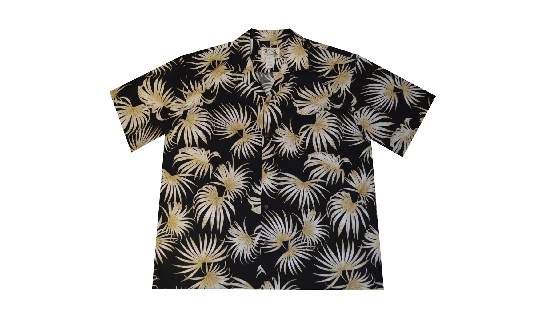Chemise Aloha noire à motif feuilles de