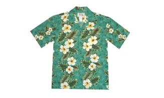 Hibiscus Panel Green Aloha Shirt