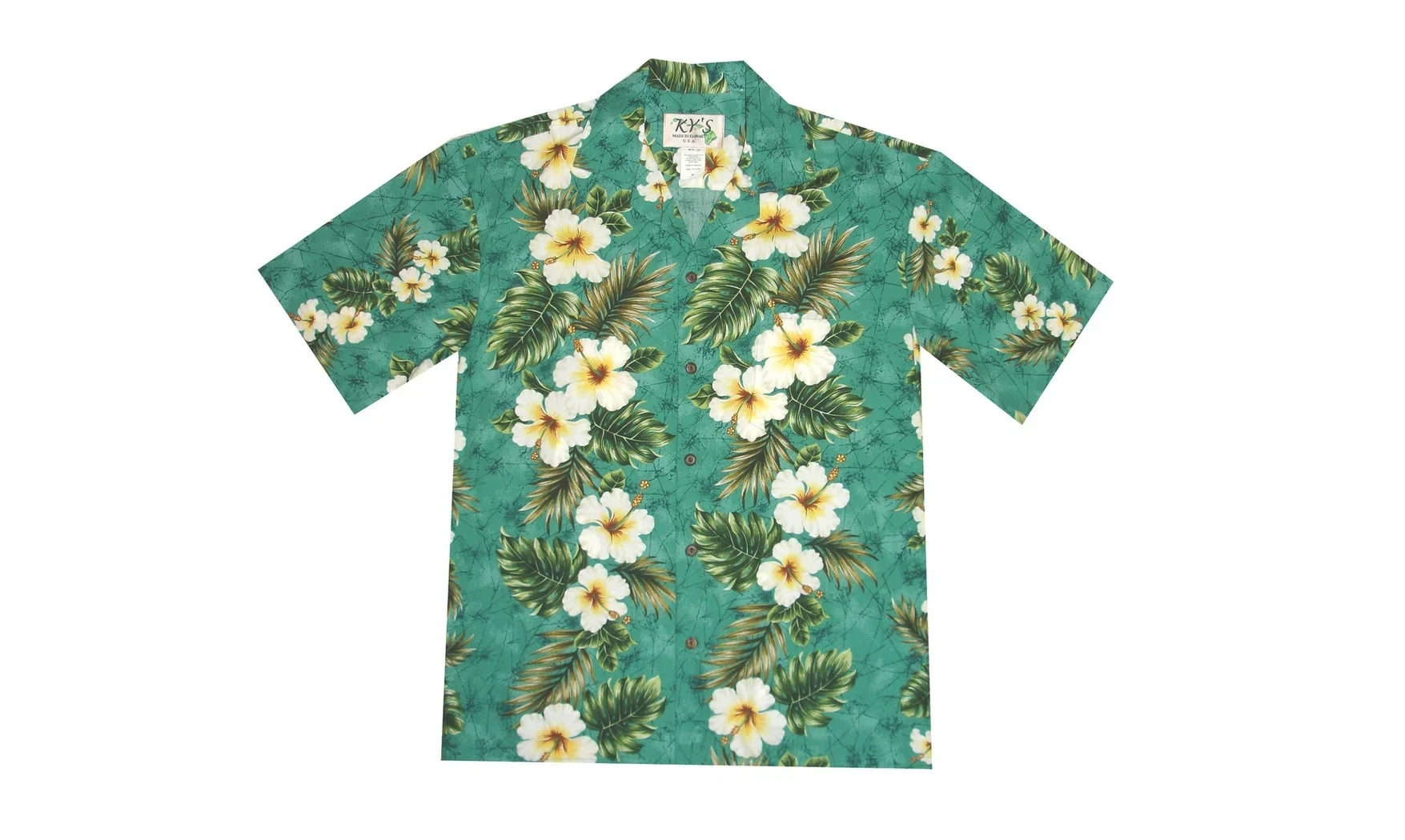 Chemise Aloha verte à motif hibiscus