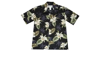 Classic Orchid Black Aloha Shirt