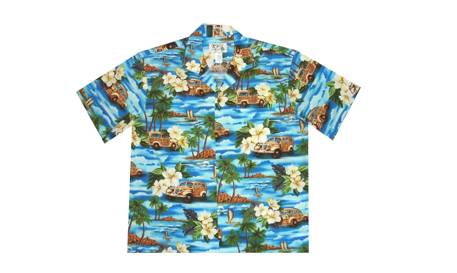 Chemise Aloha bleue Woody Island