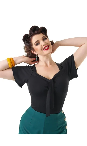 Haut à nouer des années 1940 - Noir